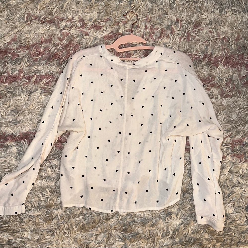 Rails Polka Dot Heart Button Down Tie Front Top M - image 3